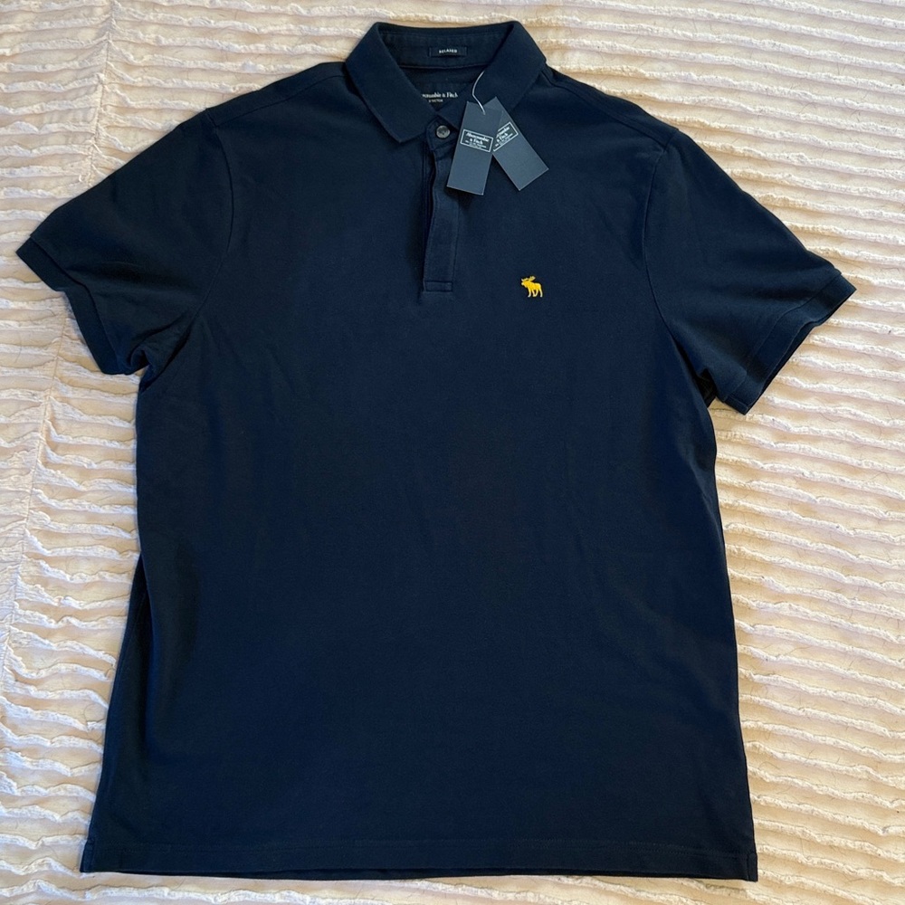 Abercrombie & Fitch Navy Polo with Yellow Logo
